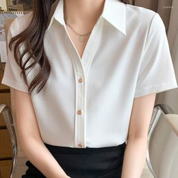 Women's Blouses White Shirt Silk Casual Women Shirts Office Lady Blouse Button Down For Korean Fashion Clothes Woman 2023 Sexy