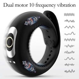 Penis Ring Vibrator Adjustable Vibrating Delay Ejaculation Enlargement Erection Masturbator Adult Sex Toy for Men