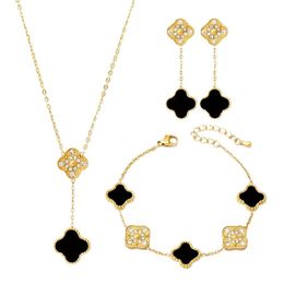 3 In 1 Lucky Clover Sets Necklace Pendant Earrings Bracelet 18K Gold Plated Charm Simple Cute Jewellery for Mother's Day Thanksgiving Day Valentine's Day Women Girls Gift