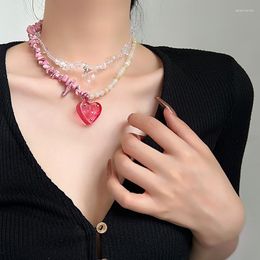 Pendant Necklaces Natural Irregular Stone Heart Necklace Women Simulated Pearl Bead Chain Choker Fashion Geometric Y2K Jewelry Accessories