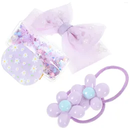 Bandanas Purple Flower Hair Clip Candy Colour Accessories Set Girl Heart 1.5X6.4X8CM Child