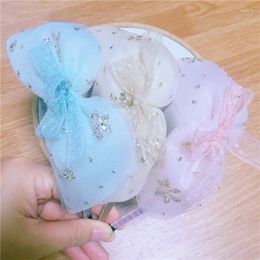 Hair Accessories 2023 Spring And Summer Headband Girls Sweet Sequin Gauze Spray Bow Headdress