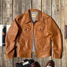 Men's Jackets Tailor Brando Fine And Light Sunset Yellow Tyre Leather Jacket TALON Zipper American Retro Mendoza Fashion