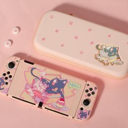 Bags Switch OLED Bag Sakura Cat Travel Carrying Case Set Pink Soft TPU Cover Protective Shell for Nintendo Switch OLED Accessories