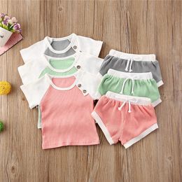 Clothing Sets Toddler Baby Boys Girls Summer Newborn Kids Knitted Short Sleeve T-shirts and Shorts Tracksuits