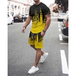 Tracksuits Track and Field Suit Summer T-shirt Beach Shorts Plus Size 2-Piece Tight Sweatwear Breathable Men's Set P230605