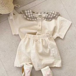 Clothing Sets Summer New Baby Navy Collar Plaid Clothes Set Children Short Sleeve Tops and Shorts 2pcs Suit For Boys Girls Infant Outfits