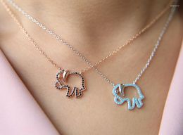 Chains Sterling Silver Color Cute Elephant Hug Pendant Necklaces With Black Cz Turquoises Women Fine Jewelry S For Mother Gift