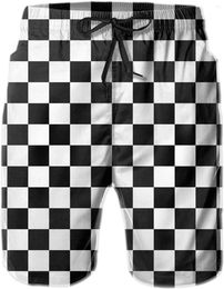 Men's Shorts Black And White Chequered Flag Mens Swim Quick Dry Summer Beach Trunks Swimwear Hawaii Bathing Suits With Pockets