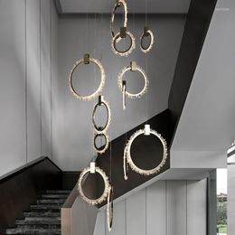 Chandeliers Light LED Art Chandelier Pendant Lamp Crystal Luxury Rotating Staircase Postmodern Round Rings Living Bedroom Hanging Fixtures