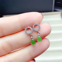 Stud Earrings Fashion Natural Green Jade For Women Jewellery Real 925 Silver Gold Plated Waterdrop Gem Good Colour Girl Gift