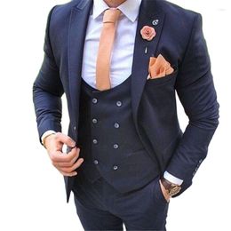 Men's Suits Navy Blue Blazer Trousers Outfit Men Sets 3pcs(Jacket Pants Vest Tie)Terno Dinner Party Wear Prom Groom Wedding Clothing