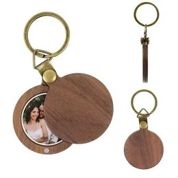 New Custom Photo Magnetic Keychain Party Gifts Personalised Engraved Picture Name Keyring Wood Key Ring For Women Man Mother's Day