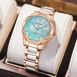 Wristwatches Ladies Wrist Watches Dress Rose Gold Watch Women Crystal Diamond Stainless Steel Ceramics Clock Montre Femme