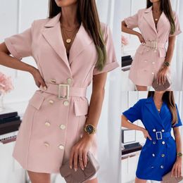 Casual Dresses Womens Short Sleeve Open Cardigan Solid Color Oversized Pockets Dress