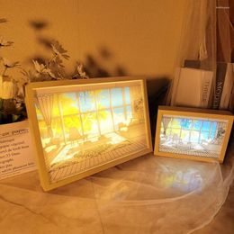 Table Lamps Led Light Painting USB Dimming Wall Artwork Lamp Gift Indoor Sunlight Window Wooden Po Night Luminous 3 Color Lights