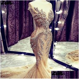 Prom Dresses Major Beading Crystal Jewel With Sheer Neck Mermaid Luxury Evening Dress Custom Made Illusion Robe De Soires 2022 Drop Dhiil