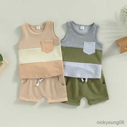 Clothing Sets 2Pcs Kids Baby Boy Summer Outfits Toddler Sleeveless Contrast Color Pocket Tank Tops and Shorts Casual Clothes