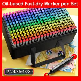 Markers 36/48/80/168 Colours Double Headed Marker Pen Set Oily Tip Alcohol Based Sketching Markers For Manga Drawing School Art Supplies 230605