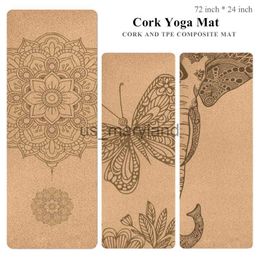 Yoga Mats 72 *24 inch Natural Cork TPE Mat Non-slip Pilates Exercise Mats Fitness Gym Sports Slimming Balance Training Pads 4mm J230506