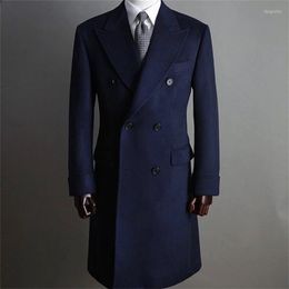 Men's Suits Dark Blue Winter Long Jacket For Man Tuxedos Loose Vintage Retro Dinner Party Prom Men Custom Made Blazer(1 Jacket)