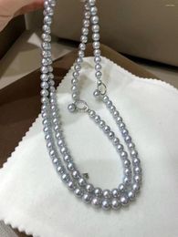 Chains Fresh Water 6.5mm Grey Genuine Pearl Necklace For Women