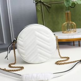 2023 Round Cake Bag Chain Crossbody Bags Small Handbag Classic Letter Wave Pattern Real Leather Coin Purse Circle Clutch Heart Printed