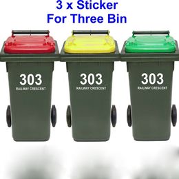 3 PCs Trash Can Rubbish Bin Custom House Number And Street Name Sticker Personalised Garbage wheelie bin Decal Vinyl Decor