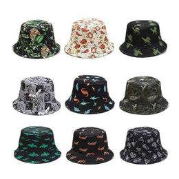 Wide Brim Hats 2022 18 pure cotton cartoon animal pattern printed bucket outdoor travel sun hat for men and women 55 G230603