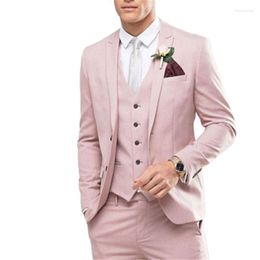 Men's Suits Pink Blazer Trousers 3Pcs(Jacket Pants Vest)Men Slim Fit Terno Masculino Business Formal Groom Wedding Male Party Wear