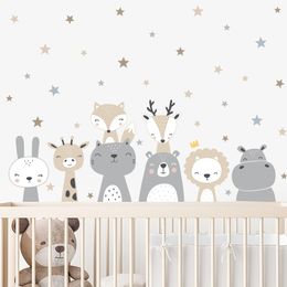 Wall Stickers Cartoon Cute Lion Giraffe Animals Stars Sticker Nursery Vinyl Childrens Art Decals for Baby Kids Room Home Decoration 230603