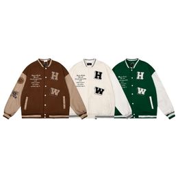 autumn man letter embroidered woollen nylon long sleeve basketball jacket