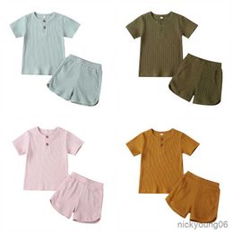 Clothing Sets 1-6Years Summer Kids Sport Suit Boys Girls Ribbed Knitted Button T-Shirts And Shorts 2Pcs/set Baby Casual Clothes