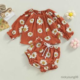 Clothing Sets Lovely Autumn Toddler Newborn Baby Girls 0-24M Floral Print Cotton Linen Long Sleeve Tops and Ruffles Shorts Outfits