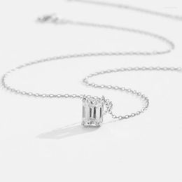 Chains 2 Emerald Cutting Moissanite Pendant S925 Sterling Silver Necklace Women Fine Jewelry Pass Diamond Drop