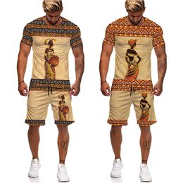 Men's Tracksuits Interesting African girl printed T-shirt/set Osaka ethnic style men's/women's casual T-shirt and shorts set fashion couple street clothing P230605