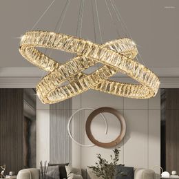 Ceiling Lights Luxury Lustre K9 Crystals Led Pendant Steel Circle Chandelier Lighting Modern Luminarias Home Deco Indoor