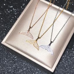 Pendant Necklaces YUN RUO Arrival Rose Gold Colour Cubic Zircon Stone Fishtail Necklace 316 L Titanium Steel Woman Jewellery Never Fade