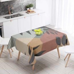 Table Cloth Simple Rectangular Tropical Plant Leaves Moon Brown Green Elegant Kitchen Decoration Stain Proof R230605