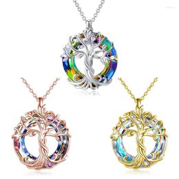 Pendant Necklaces Tree Gold Silver Rose Color Hollow Of Life With Circle Decoration Rebirth Jewelry Ornament