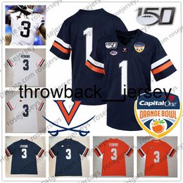 thr Custom Virginia Cavaliers College Football 150TH Orange Bowl Navy Blue White #3 Bryce Perkins 2 Joe Reed Men Youth kid UVA 2020 Jersey