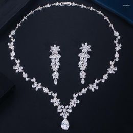 Necklace Earrings Set Brilliant Luxury Cubic Zircon Party Costume Wedding Bridal Dress Accessories Silver Colour Jewellery