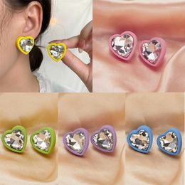 Dangle Earrings Candy Colour Rhinestone Heart Shaped For Women Girls Colourful Shining Geometric Acrylic Fashion Jewellery