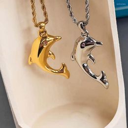 Pendant Necklaces Hiphop Dolphin Cute Animal Pendand Necklace Collars Women Accessories Stainless Steel High Polished Rope Chains Party