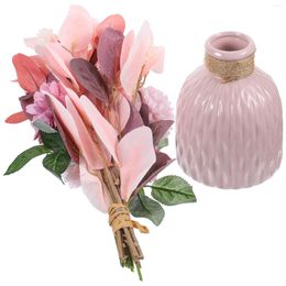 Decorative Flowers 1 Set Hydrangea Artificial Flower Bouquet With Ceramic Vase Realistic Arrangement