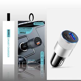 20W PD Dual Ports Quick Charger QC3.0 3.1A USB Type C Car Charger Cellphone Adapter For iPhone 15 14 13 12 Pro Max Samsung with Retail Box