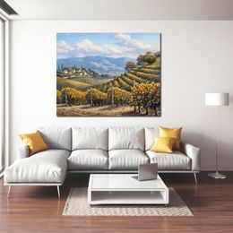 Contemporary Village Landscape Vineyard Village Sung Kim Painting Handmade Canvas Art for Hotel Lobby Wall