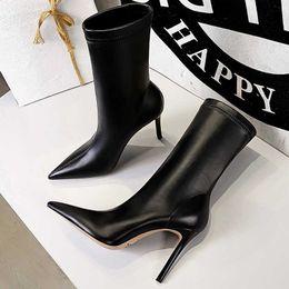 Boots BIGTREE Shoes Leather Boots Women Ankle Boots Autumn Winter Boots Women High Heels Short Boots Ladies Booties Chaussures Femme Z0605
