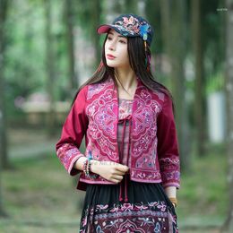 Ethnic Clothing 2023 Chinese Traditional Hanfu Coat National Flower Embroidery Suit Vintage Qipao Cotton Linen Retro Oriental Tang