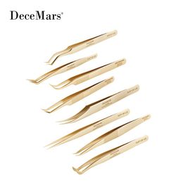 Tools DeceMars Eyelash Extension Tweezers Gold Colour